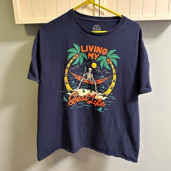 DOM Men's Blue "Living My Best Life" T-shirt Size XL - Picture 6 of 8
